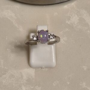 Silver CZ and Lilac Fire Opal Ring Size 7